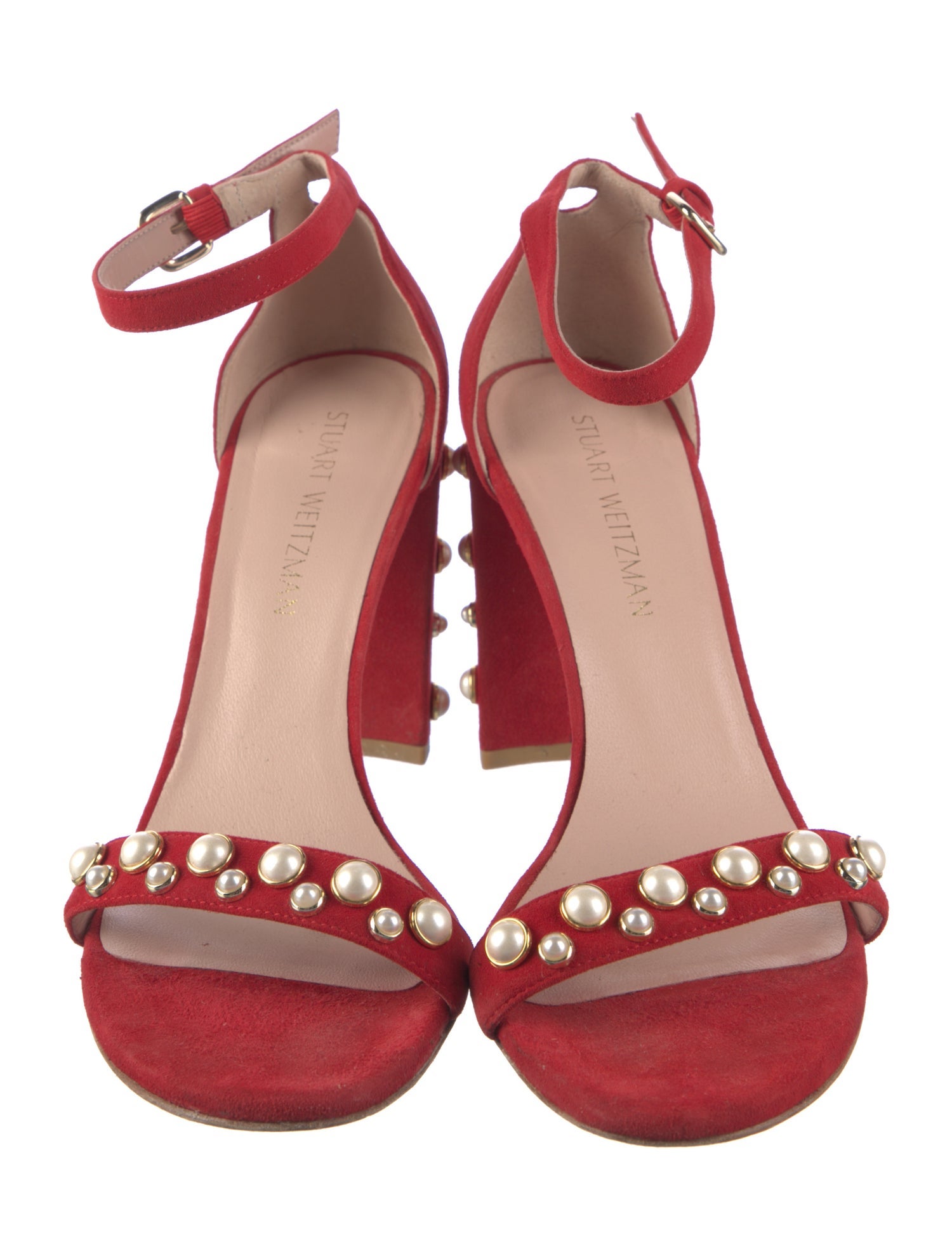 Stuart Weitzman Suede Studded Accents Sandals
