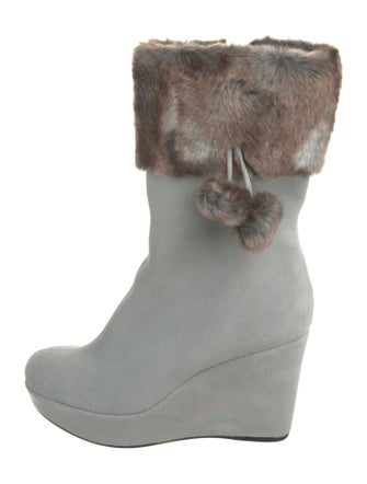 Stuart Weitzman Suede Fur Trim Boots
