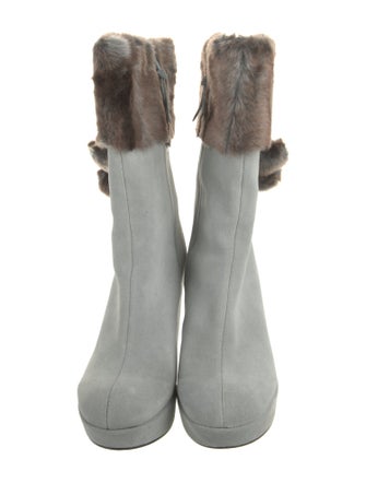 Stuart Weitzman Suede Fur Trim Boots