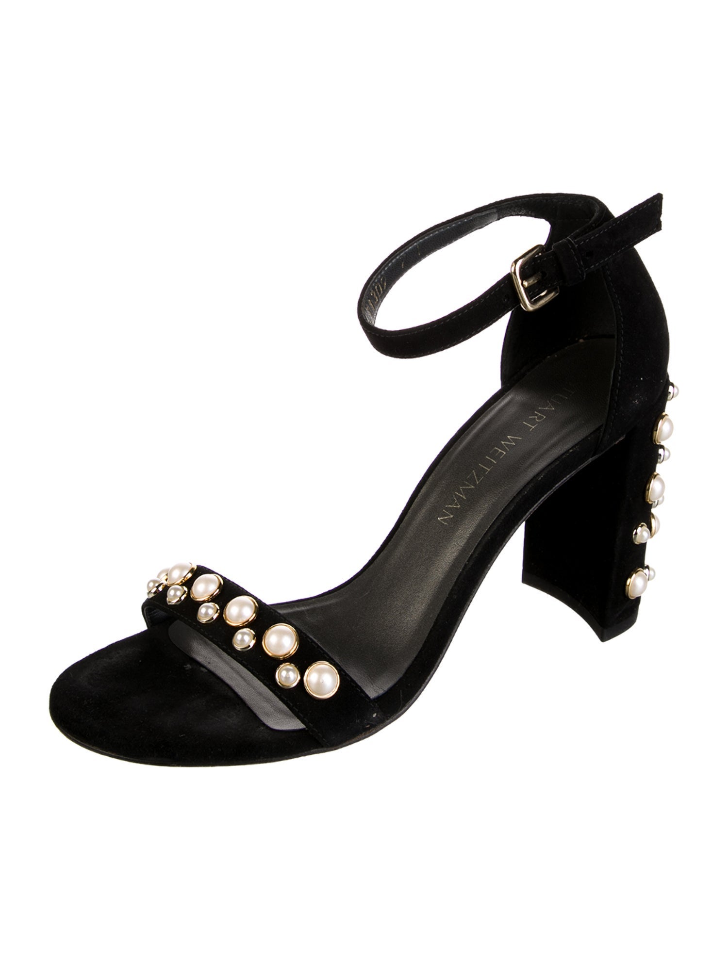 Stuart Weitzman Suede Studded Accents Sandals