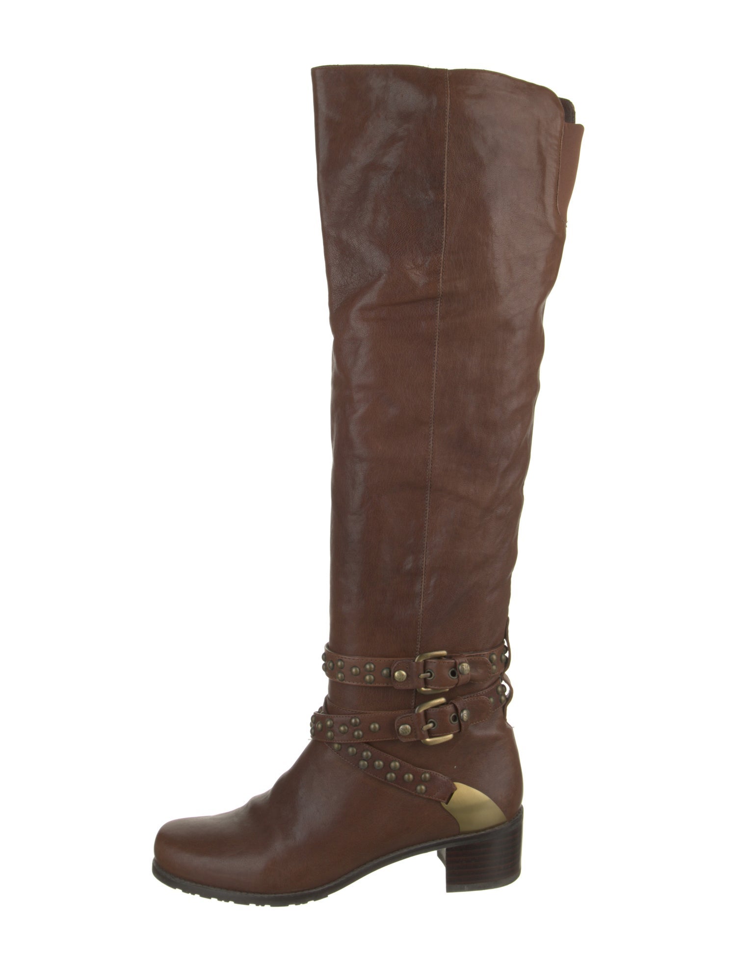 Stuart Weitzman Leather Studded Accents Riding Boots