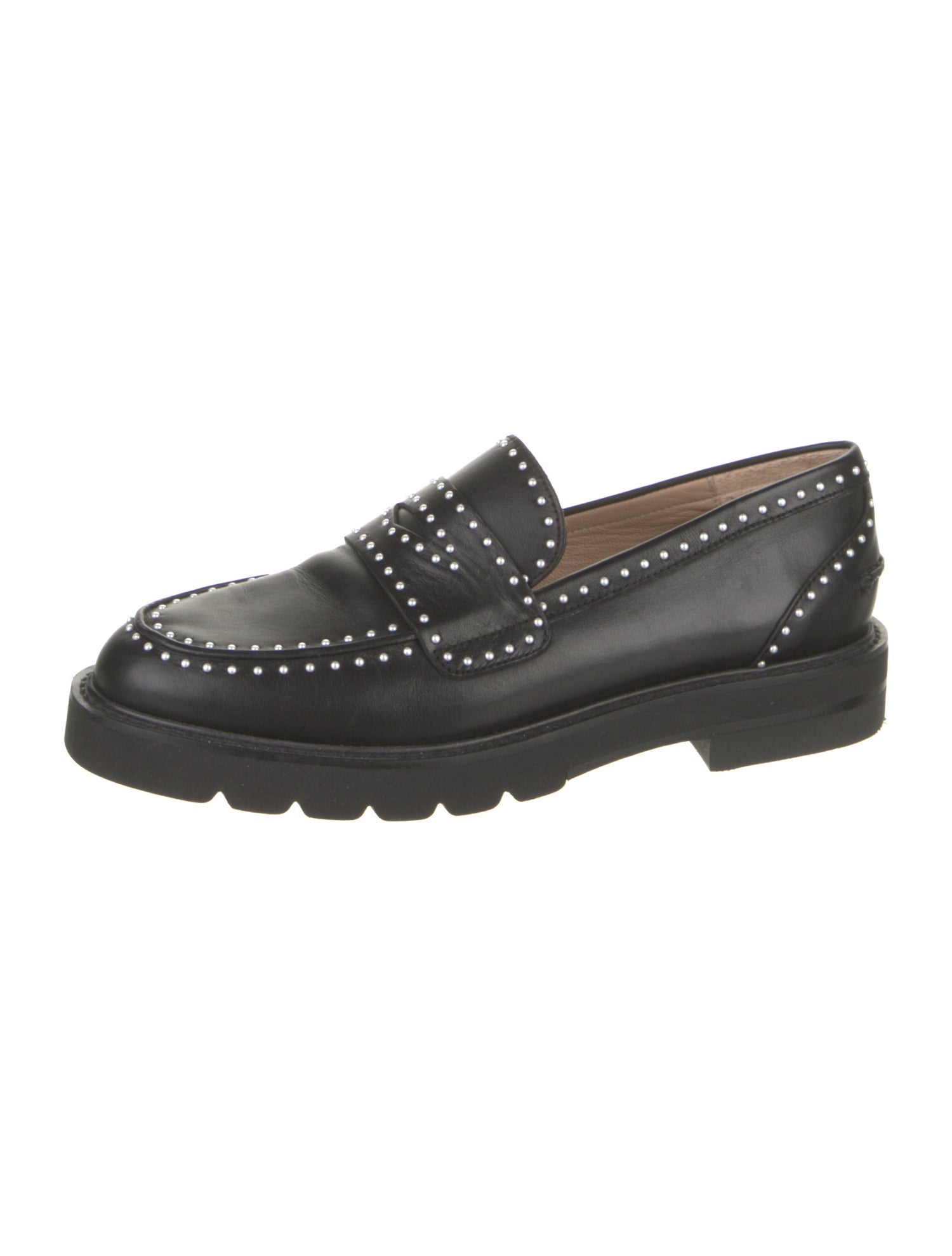 Stuart Weitzman Leather Studded Accents Loafers