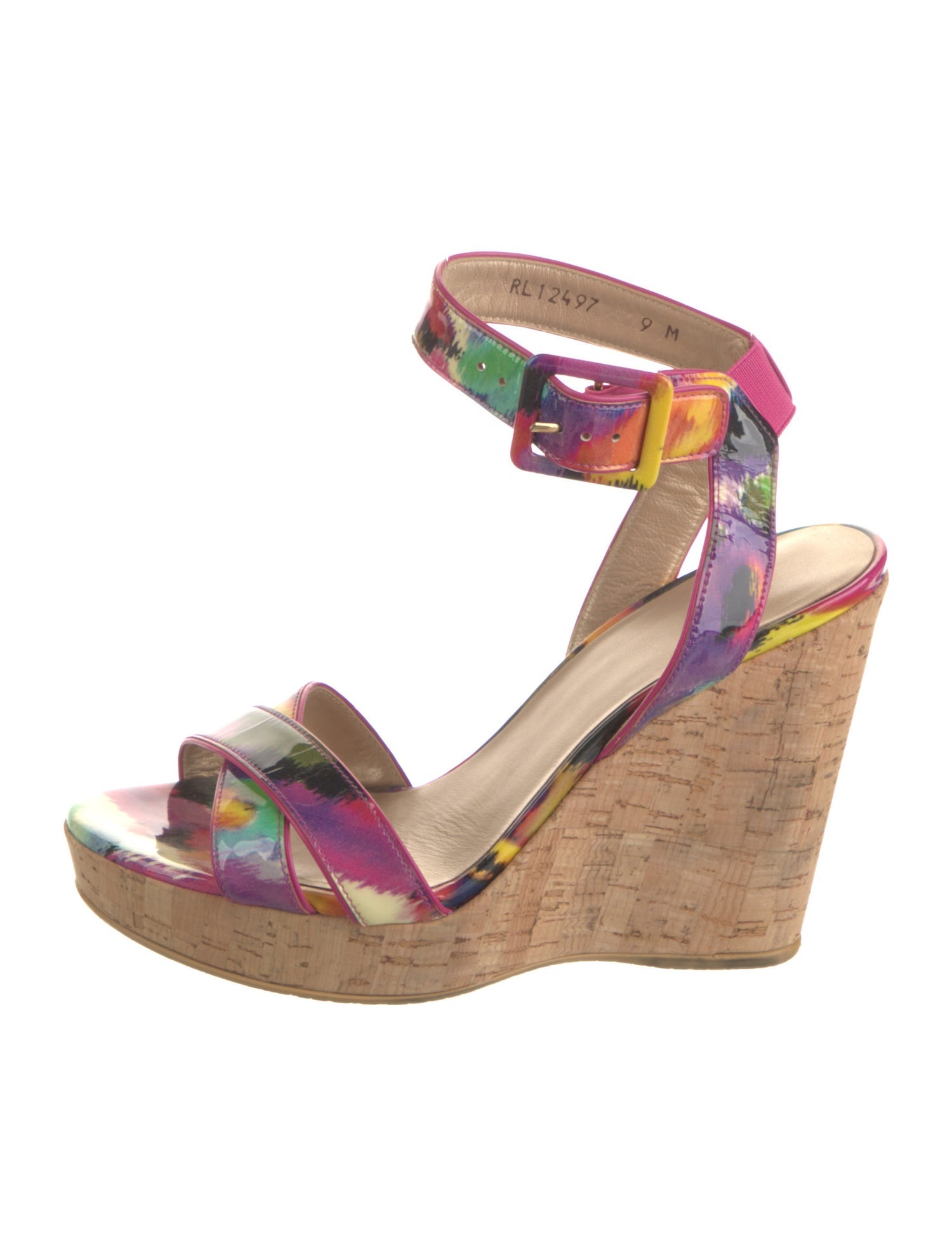 Stuart Weitzman Patent Leather Tie-Dye Print Slingback Sandals