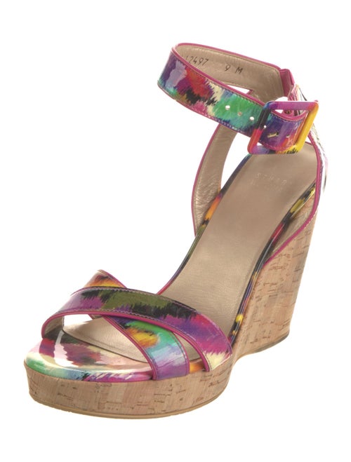 Stuart Weitzman Patent Leather Tie-Dye Print Slingback Sandals