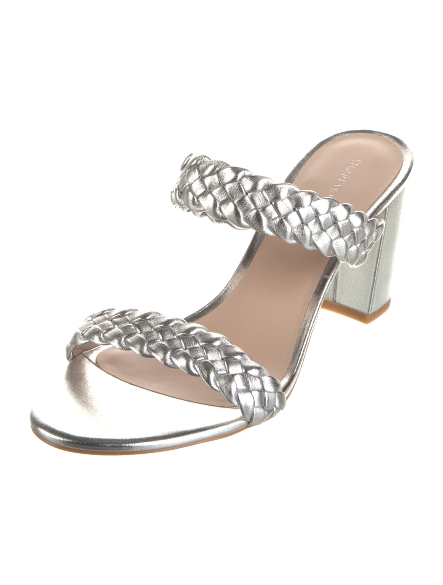Stuart Weitzman Leather Braided Accents Slides