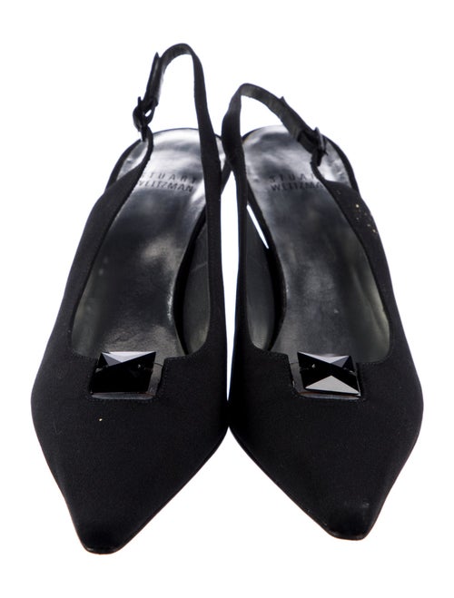 Stuart Weitzman Satin Crystal Embellishments Slingback Pumps