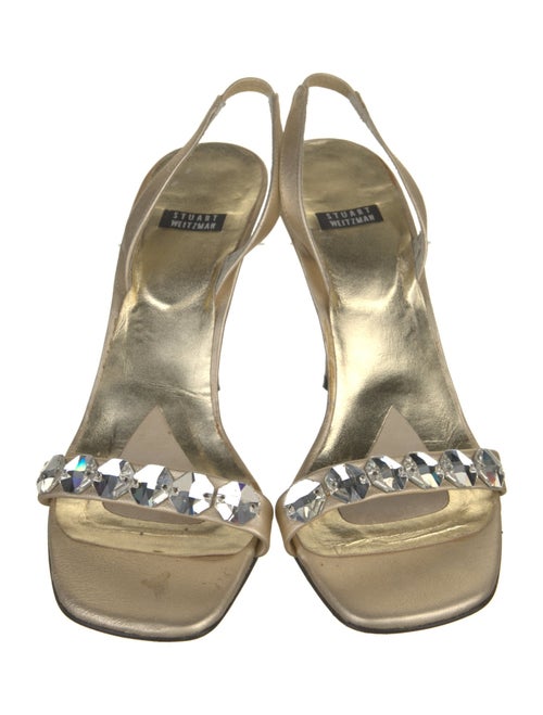 Stuart Weitzman Leather Crystal Embellishments Slingback Sandals