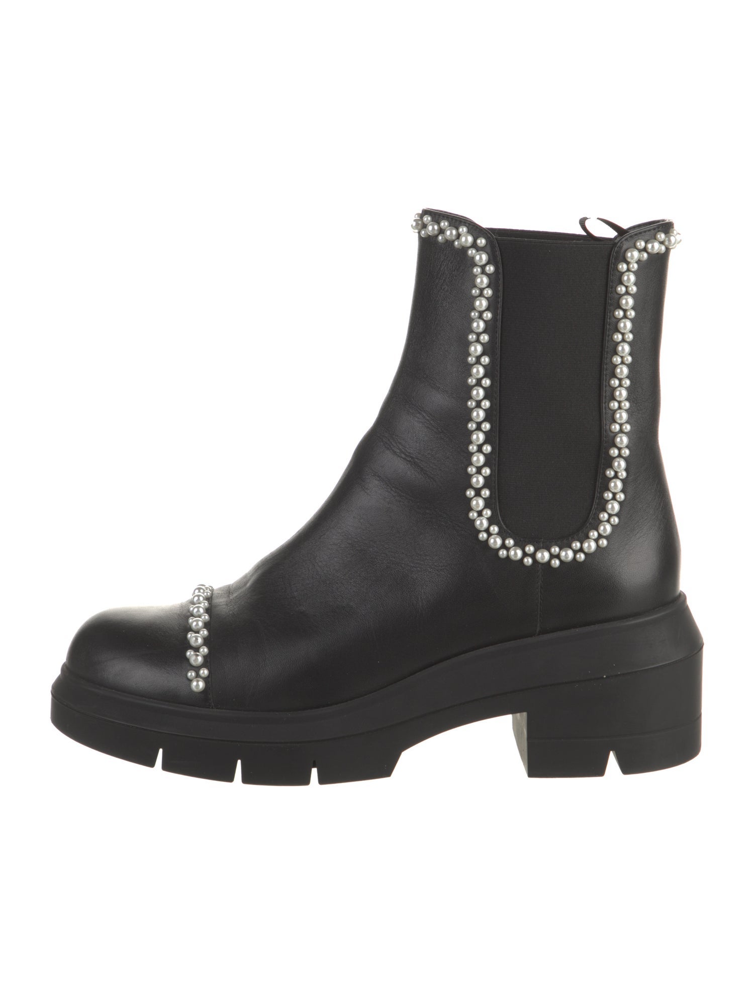 Stuart Weitzman Leather Beaded Accents Chelsea Boots