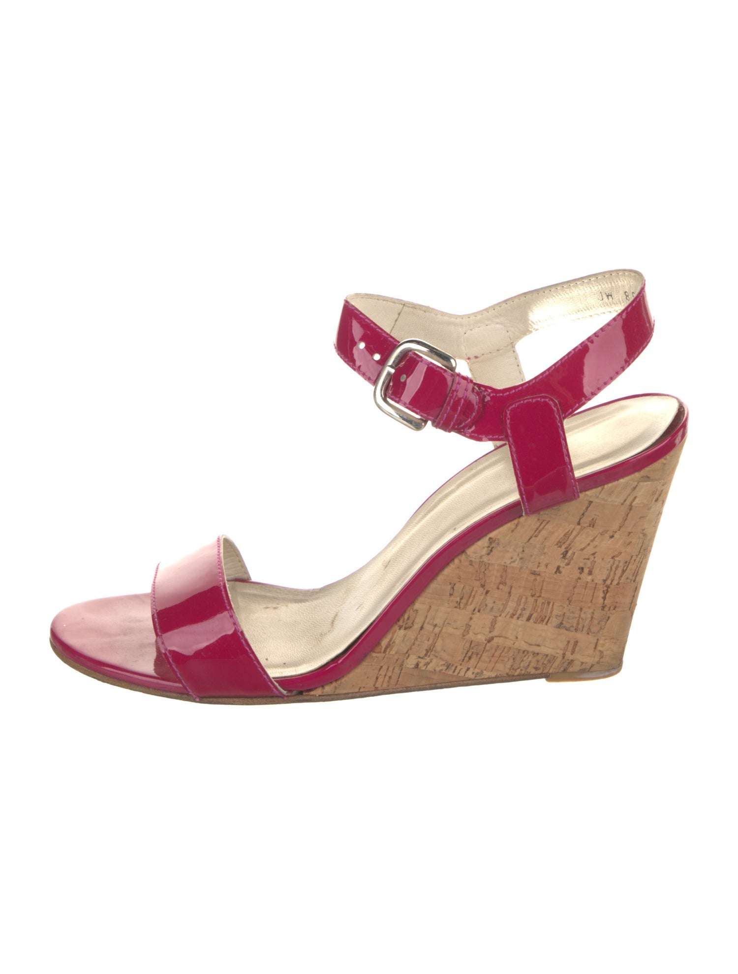 Stuart Weitzman Strut Wedge Patent Leather Sandals