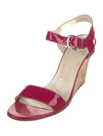 Stuart Weitzman Strut Wedge Patent Leather Sandals