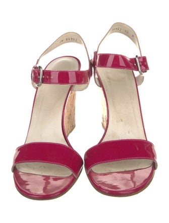 Stuart Weitzman Strut Wedge Patent Leather Sandals