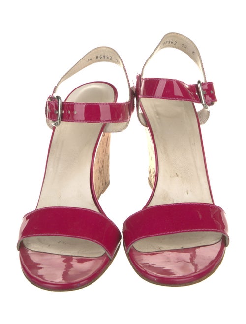 Stuart Weitzman Strut Wedge Patent Leather Sandals