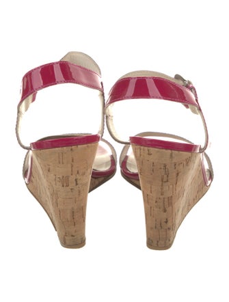 Stuart Weitzman Strut Wedge Patent Leather Sandals