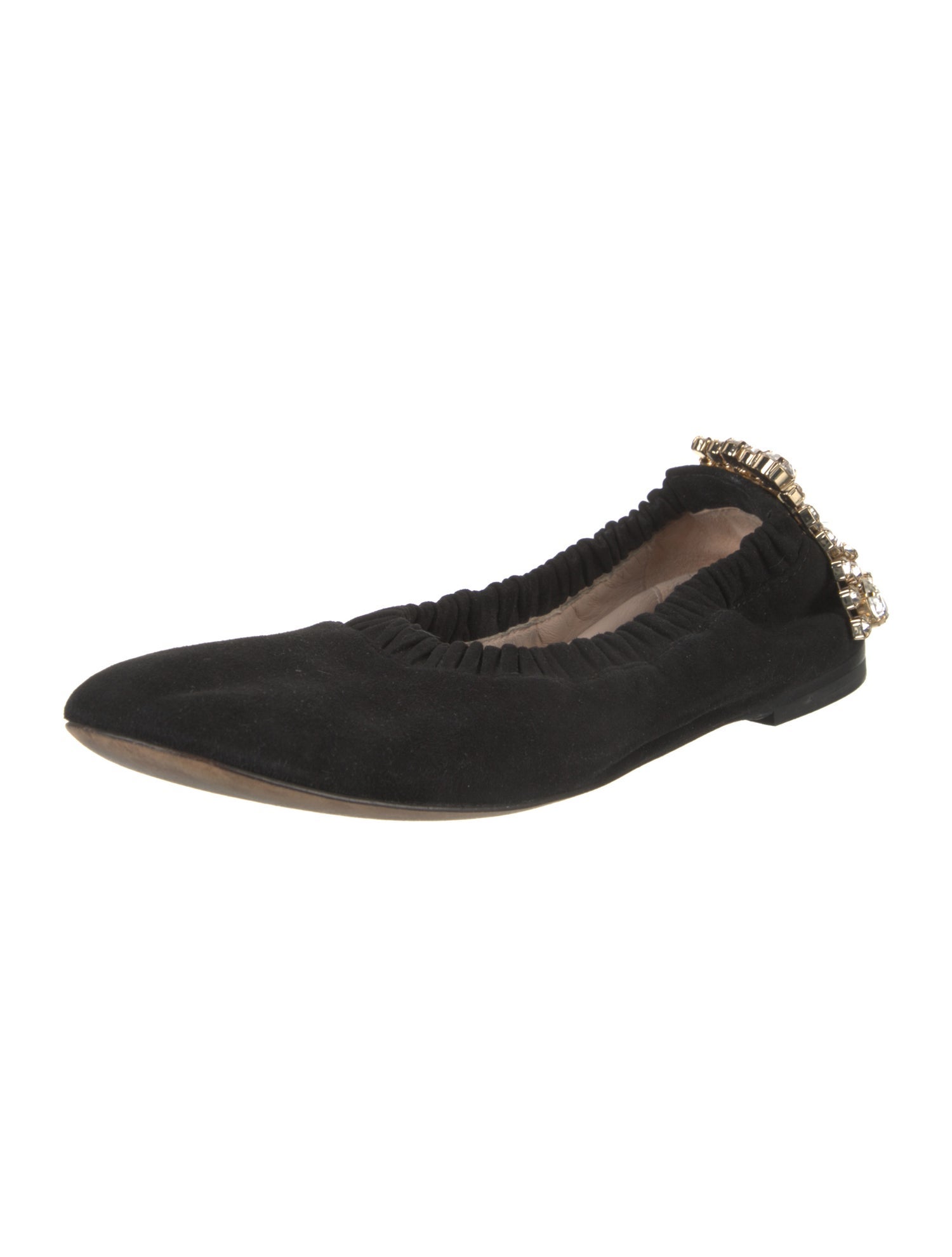 Stuart Weitzman Suede Crystal Embellishments Ballet Flats