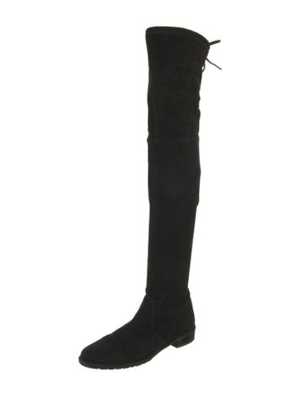 Stuart Weitzman Suede Bow Accents Lace-Up Boots