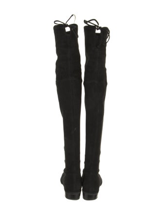 Stuart Weitzman Suede Bow Accents Lace-Up Boots