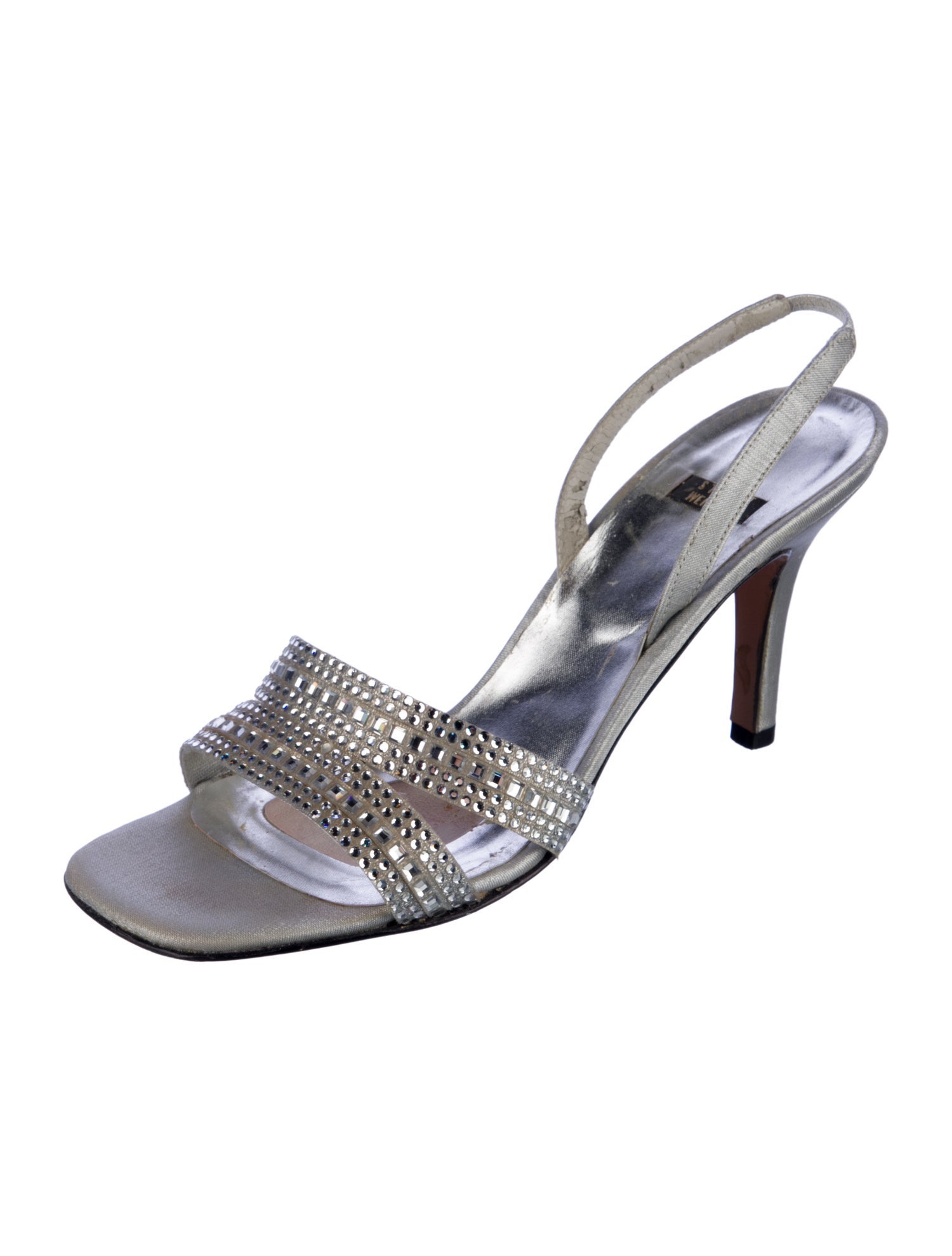 Stuart Weitzman Satin Crystal Embellishments Slingback Sandals