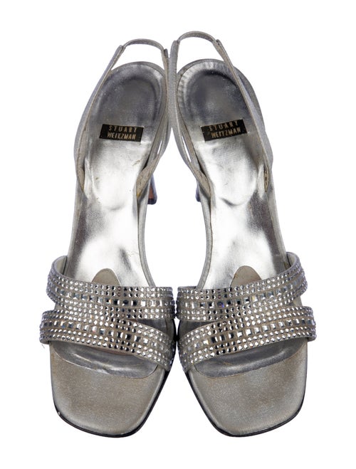 Stuart Weitzman Satin Crystal Embellishments Slingback Sandals