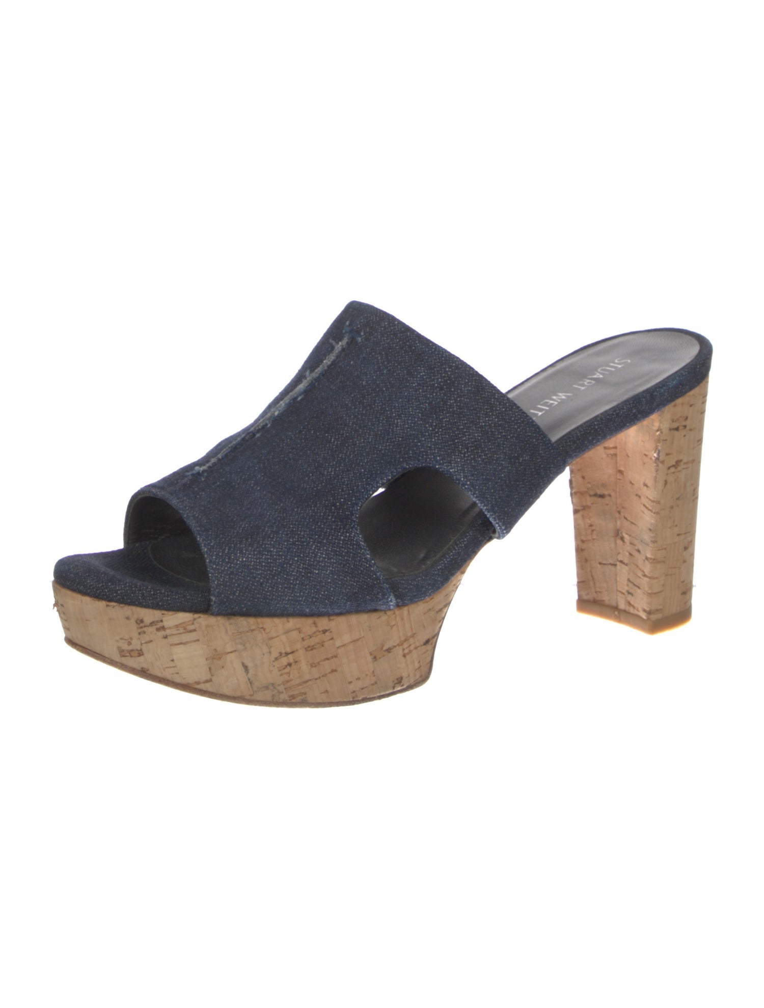 Stuart Weitzman Denim Raw-Edge Trim Slides