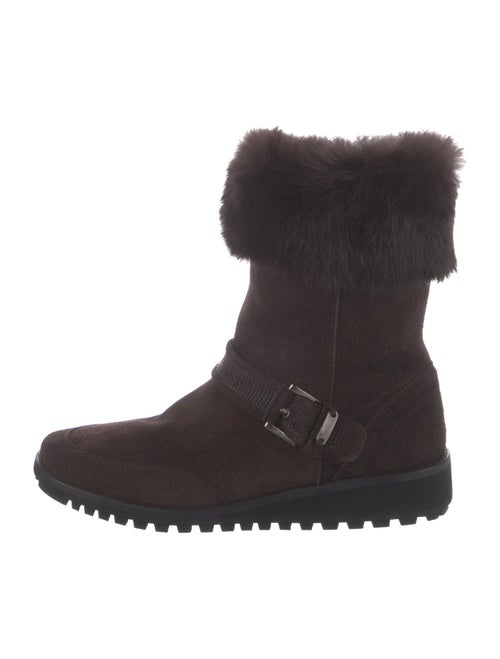 Stuart Weitzman Suede Fur Trim Moto Boots