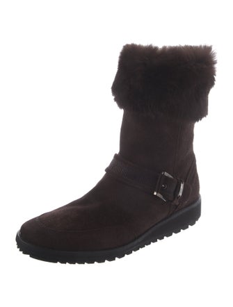 Stuart Weitzman Suede Fur Trim Moto Boots