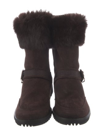 Stuart Weitzman Suede Fur Trim Moto Boots