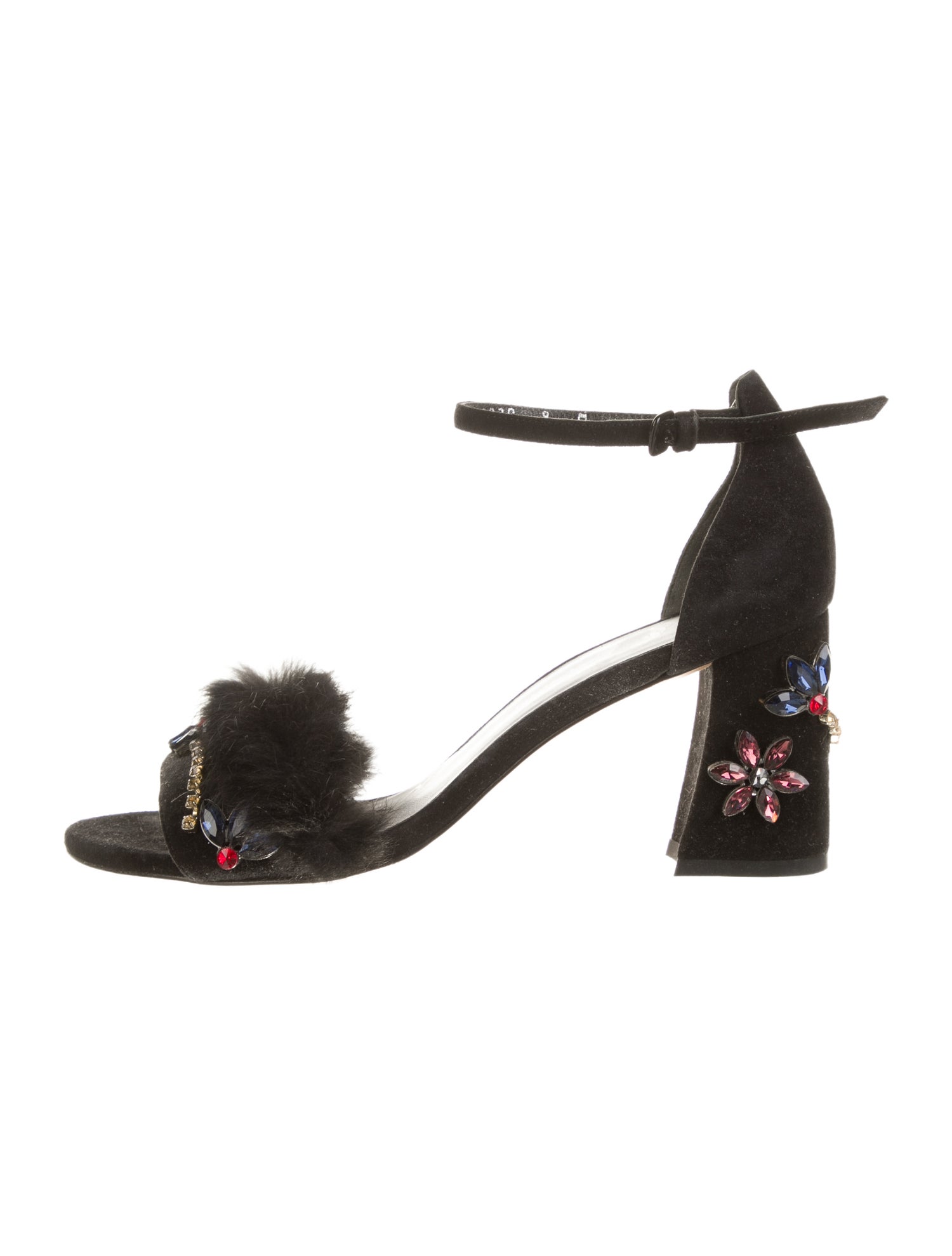 Stuart Weitzman Suede Crystal Embellishments Sandals