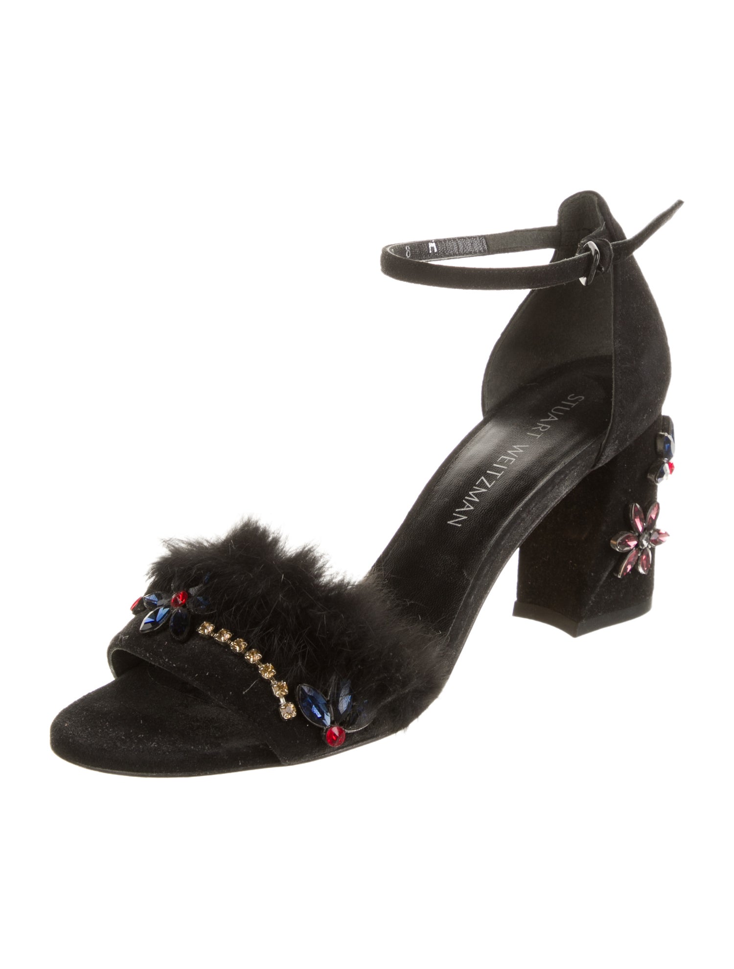 Stuart Weitzman Suede Crystal Embellishments Sandals