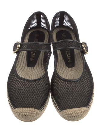 Stuart Weitzman Mesh Leather Trim Embellishment Mary Jane Flats
