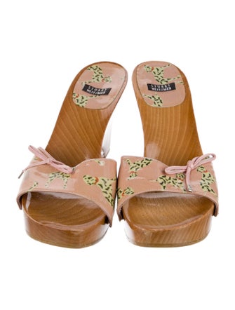 Stuart Weitzman Patent Leather Bow Accents Slides