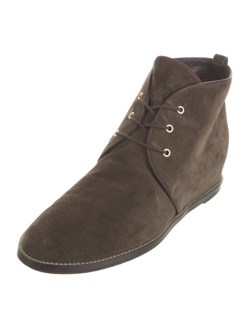 Stuart Weitzman Suede Leather Trim Embellishment Lace-Up Boots