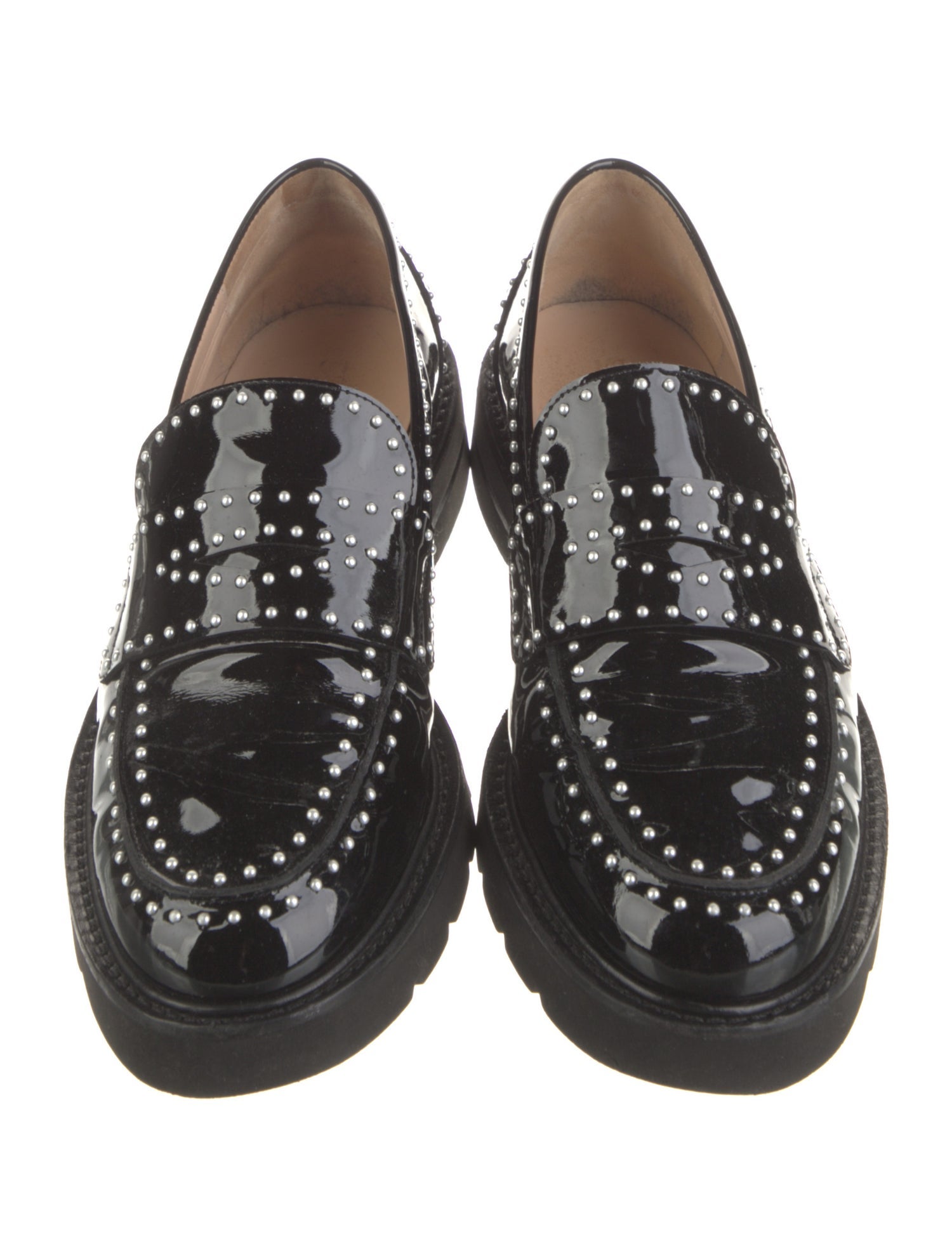 Stuart Weitzman Patent Leather Studded Accents Loafers