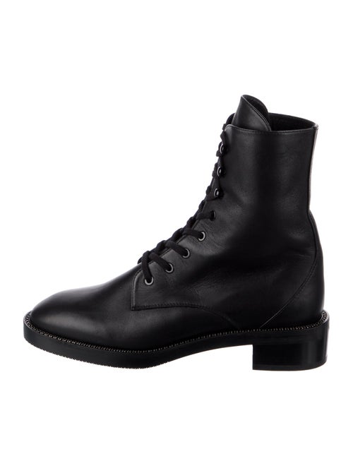 Stuart Weitzman Leather Crystal Embellishments Combat Boots