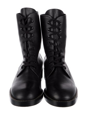 Stuart Weitzman Leather Crystal Embellishments Combat Boots