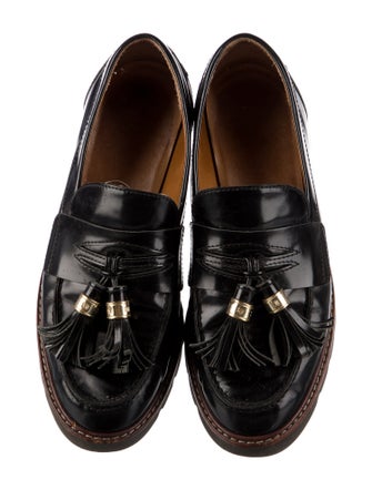 Stuart Weitzman Patent Leather Tassel Accents Loafers