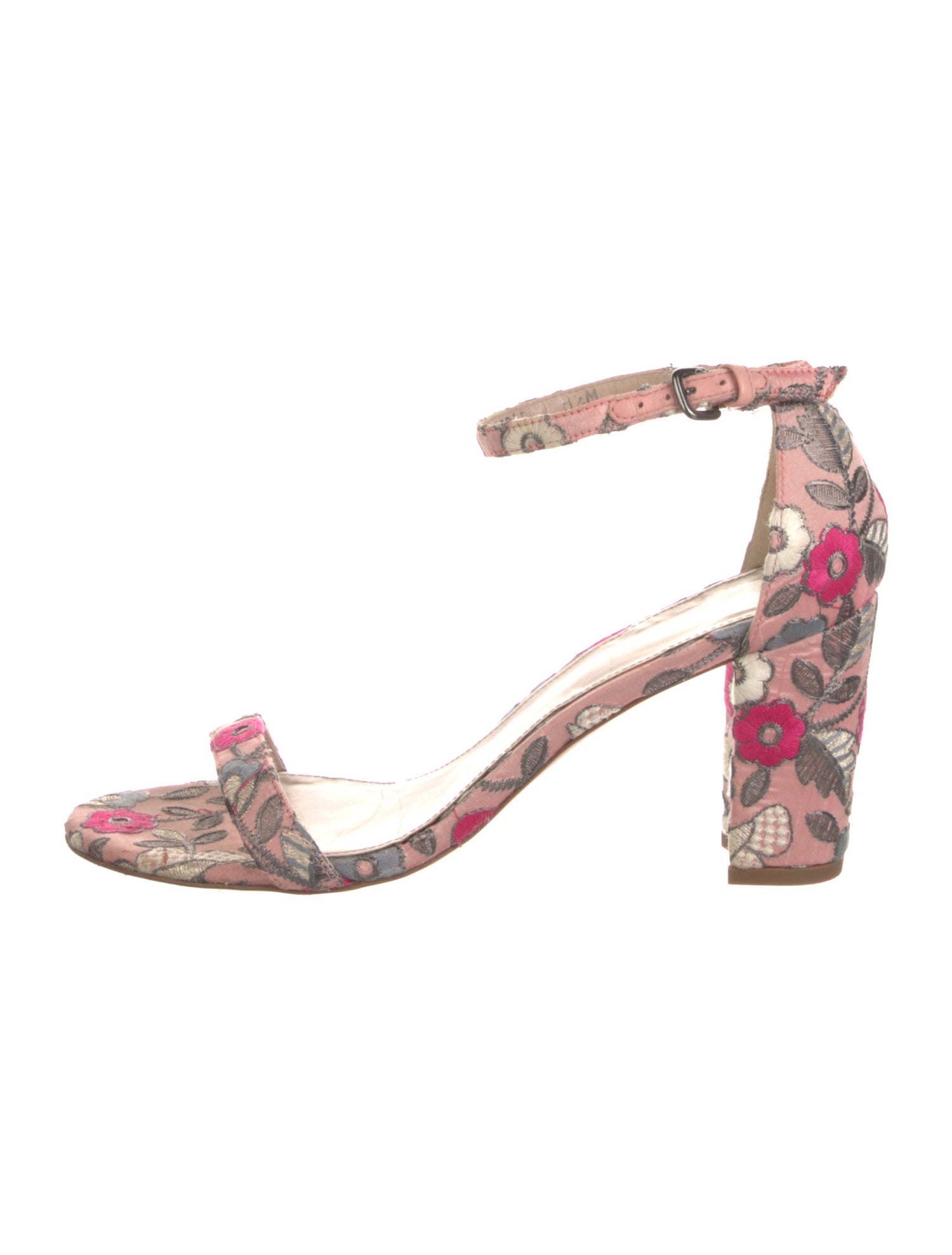 Stuart Weitzman Floral Print Leather Trim Embellishment Sandals