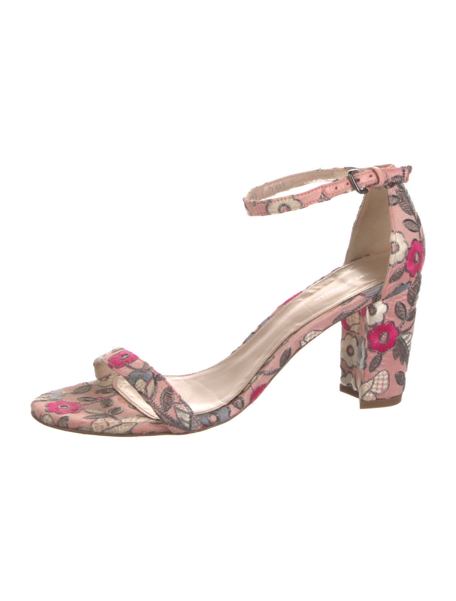 Stuart Weitzman Floral Print Leather Trim Embellishment Sandals