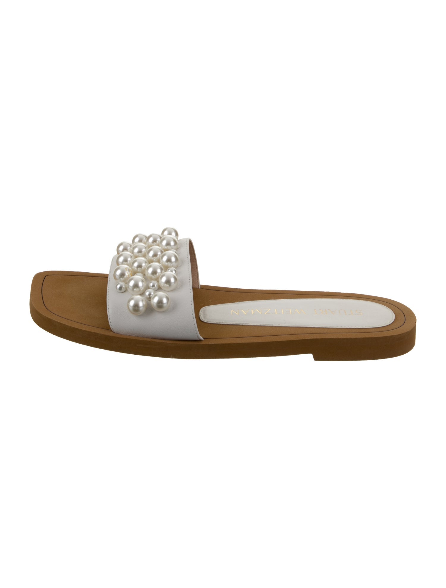Stuart Weitzman Leather Beaded Accents Slides
