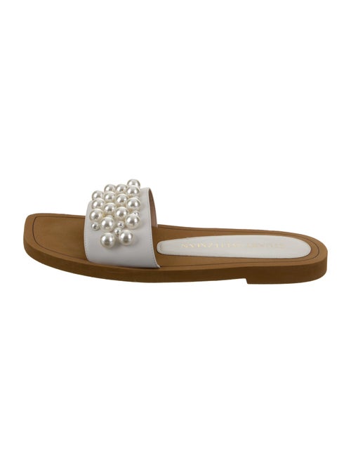 Stuart Weitzman Leather Beaded Accents Slides