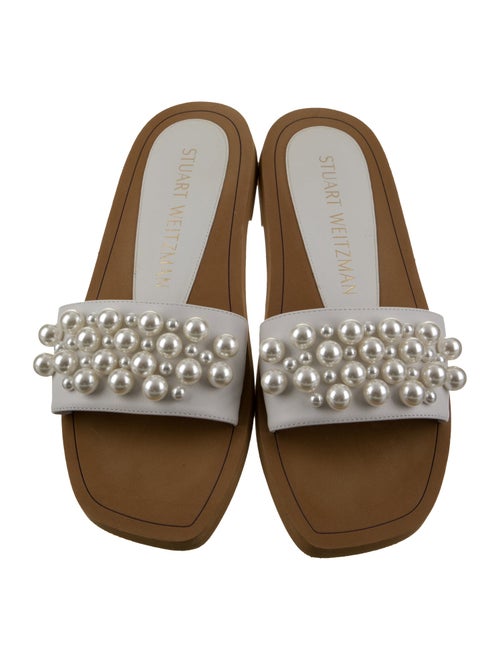 Stuart Weitzman Leather Beaded Accents Slides