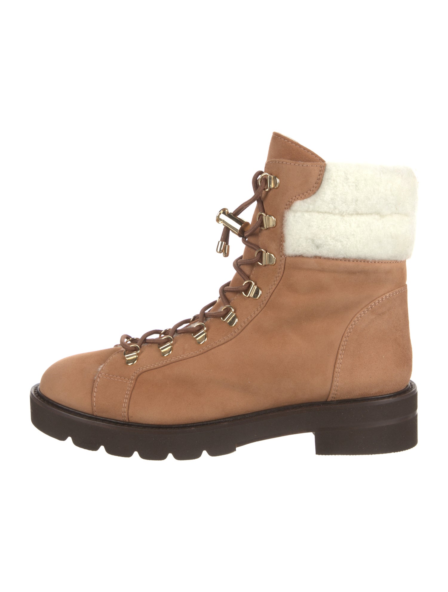 Stuart Weitzman Suede Colorblock Pattern Combat Boots