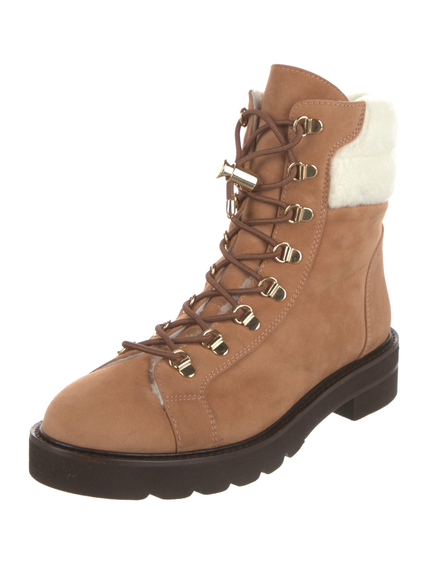 Stuart Weitzman Suede Colorblock Pattern Combat Boots
