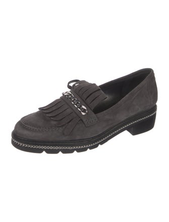 Stuart Weitzman Suede Chain-Link Accents Loafers
