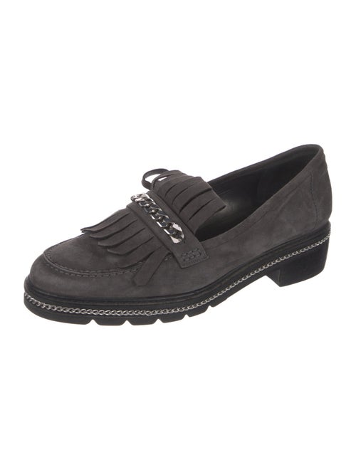 Stuart Weitzman Suede Chain-Link Accents Loafers