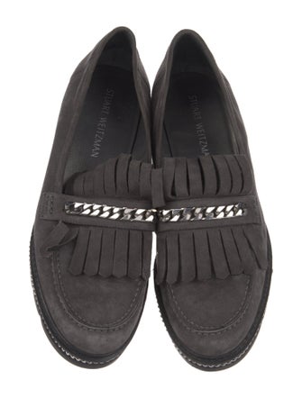 Stuart Weitzman Suede Chain-Link Accents Loafers
