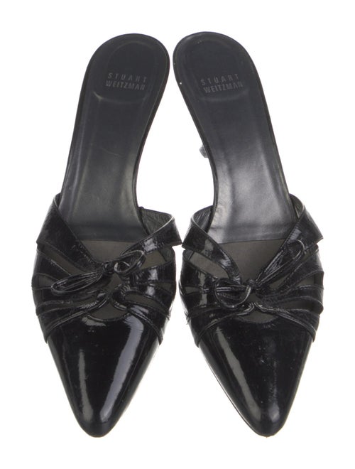 Stuart Weitzman Patent Leather Bow Accents Mules