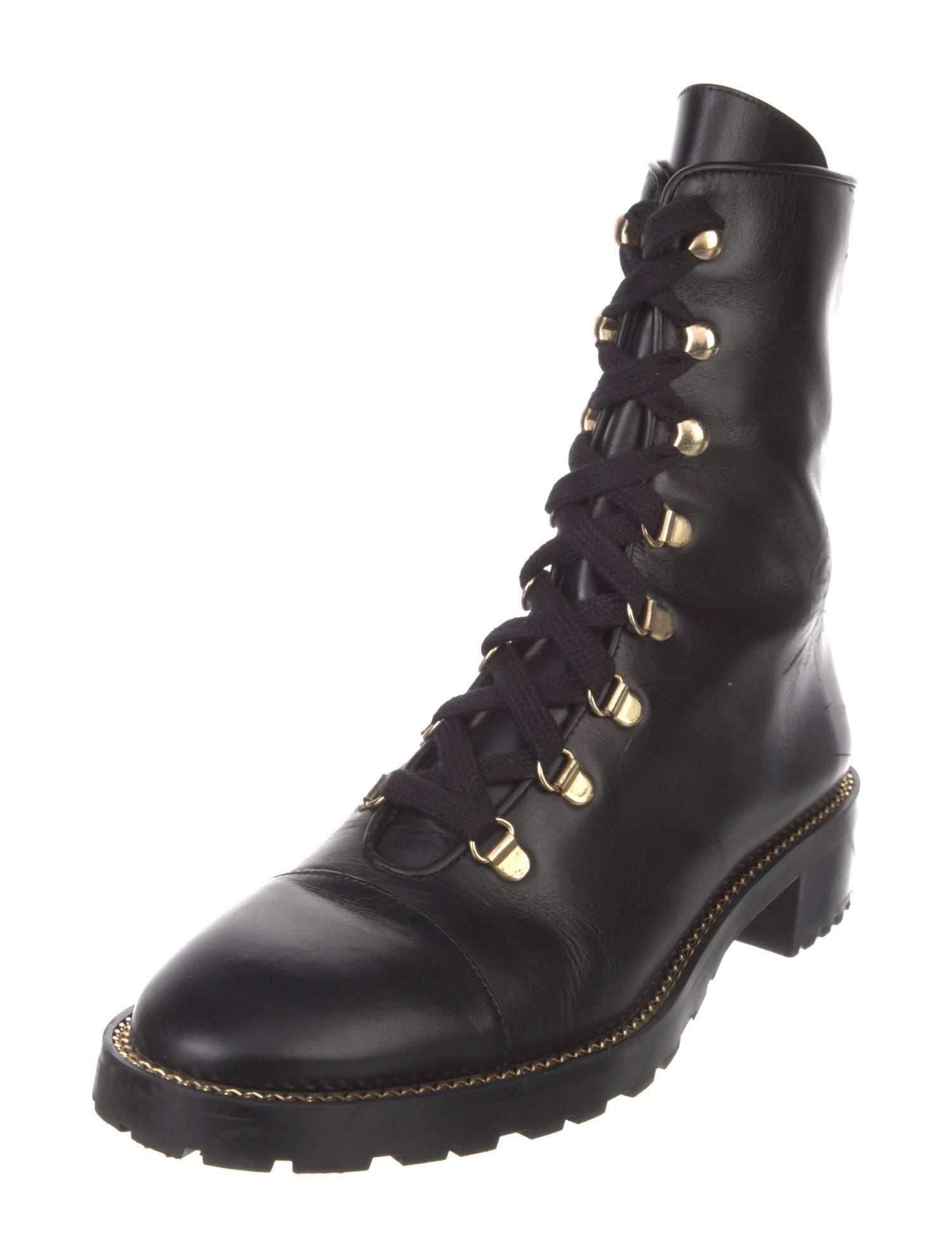 Stuart Weitzman Leather Chain-Link Accents Combat Boots