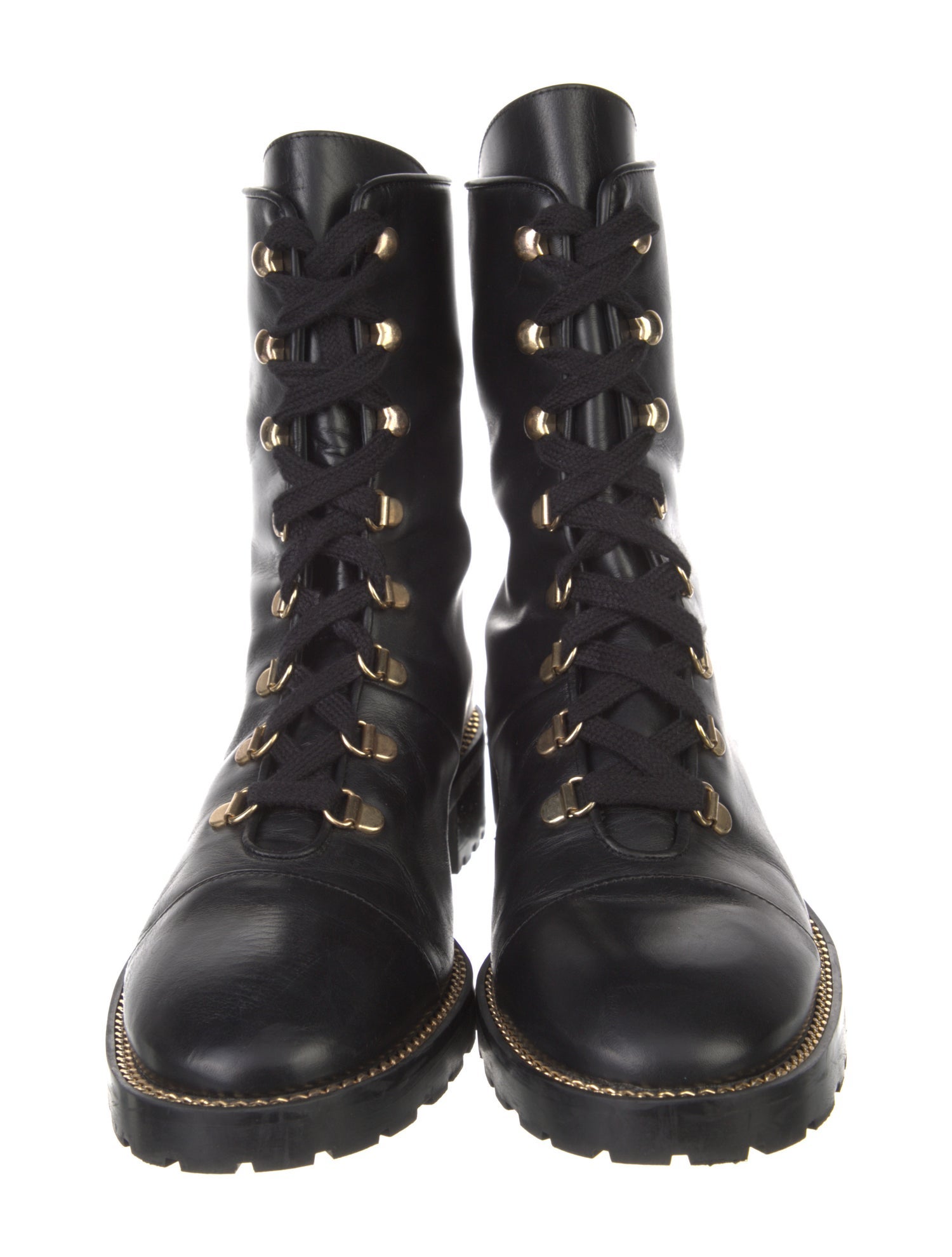 Stuart Weitzman Leather Chain-Link Accents Combat Boots