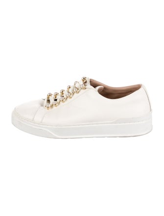 Stuart Weitzman Leather Beaded Accents Sneakers