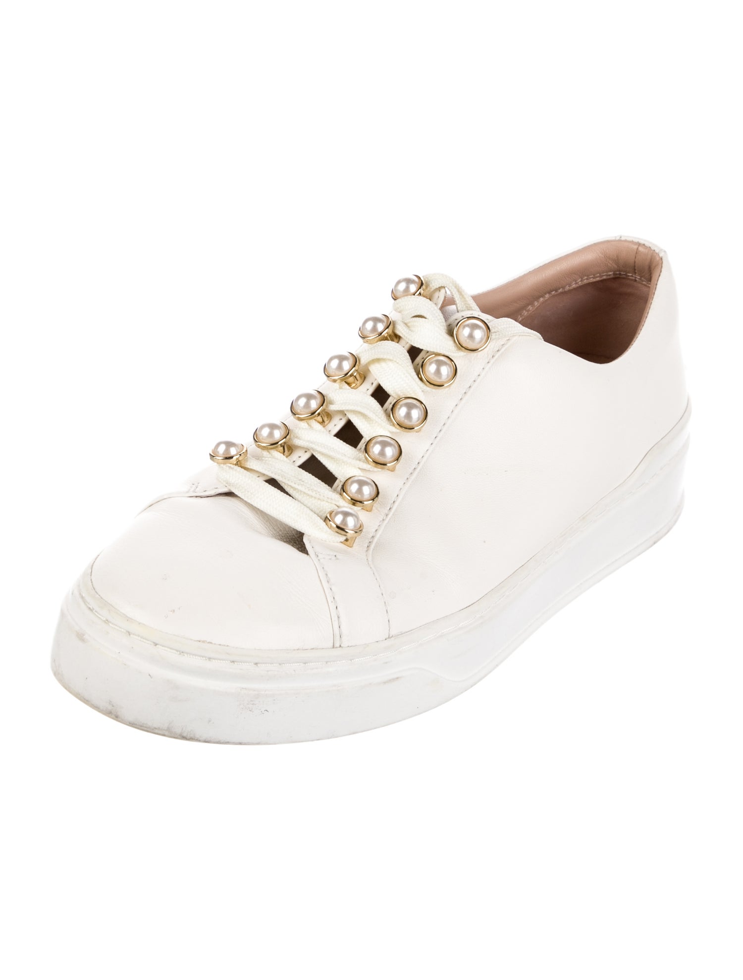 Stuart Weitzman Leather Beaded Accents Sneakers